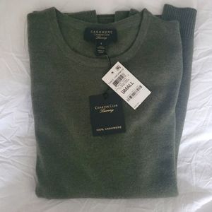 NWT Charter Club 100% Cashmere Crewneck Sweater, Olive, S